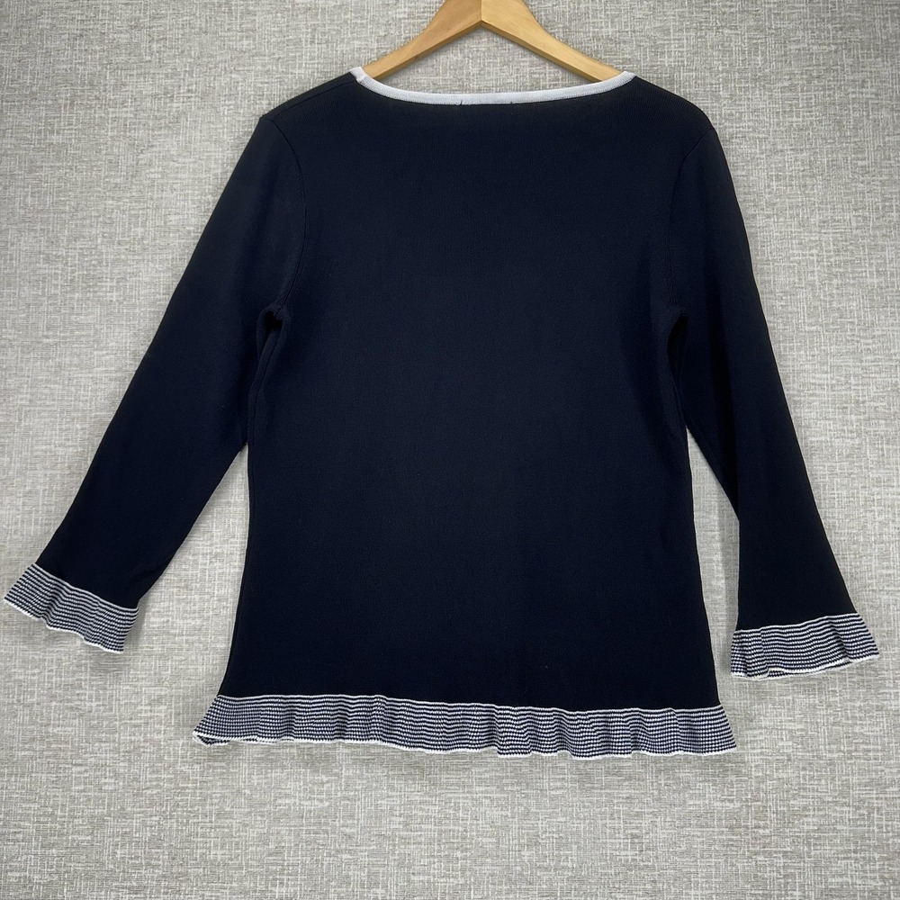 Notations Top Womens Large Black Stripe Ruffle Hem 3/4 Sleeve‎ Knit - Picture 4 of 9